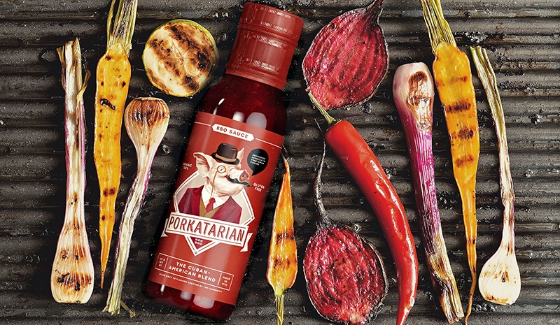 豬肉味素食燒烤醬插畫(huà)包裝設(shè)計(jì)