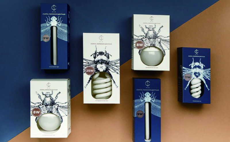 燈具插畫包裝設計,包裝色彩上采用白色和藍色的搭配,增加品牌的品質感