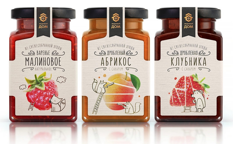 漿果包裝設(shè)計(jì),活潑的動(dòng)物特性，收獲的果醬，有益的切碎的漿果與糖