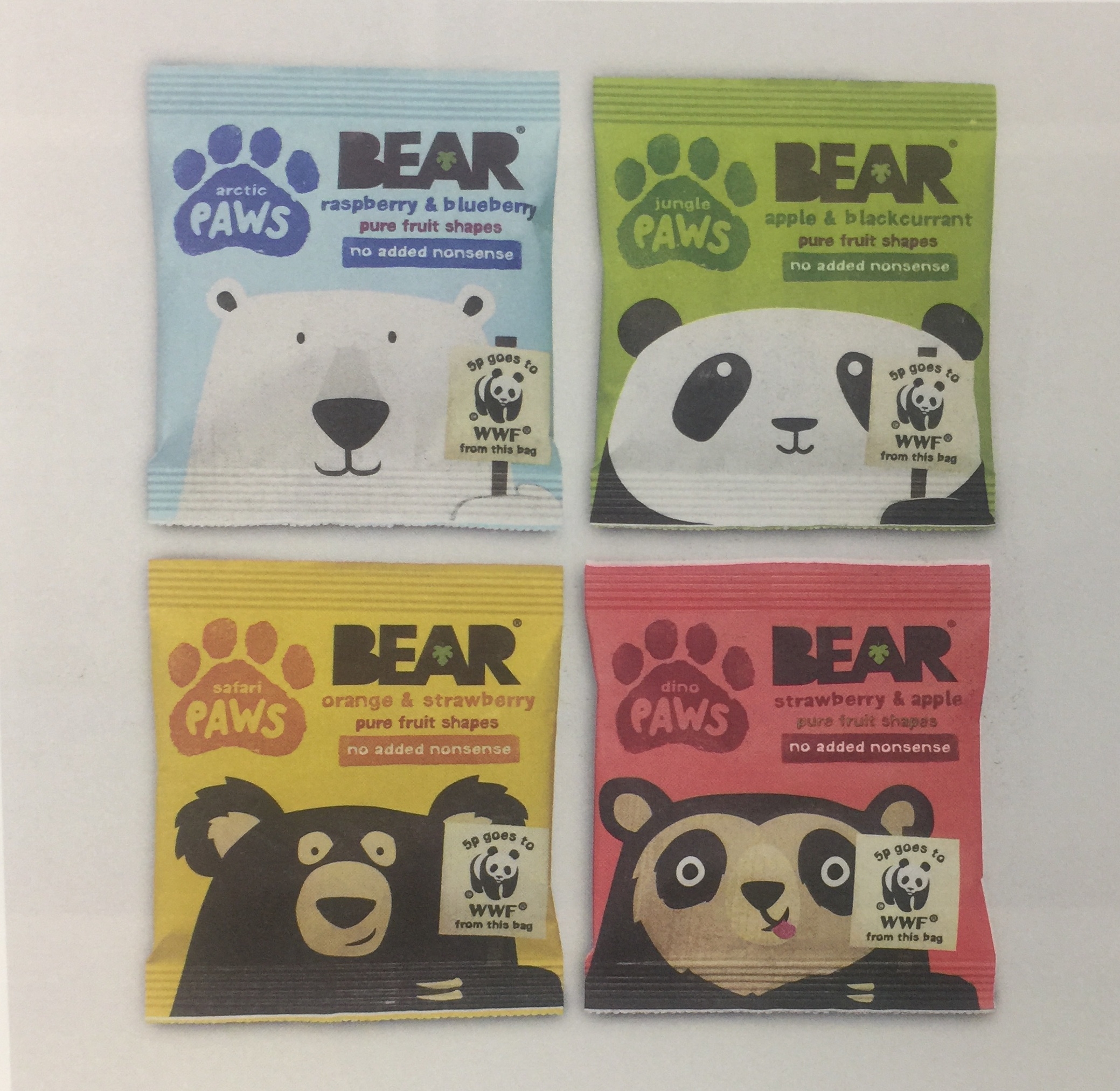 限量版的眼鏡熊、北極熊、懶熊和熊貓水果干包裝設計